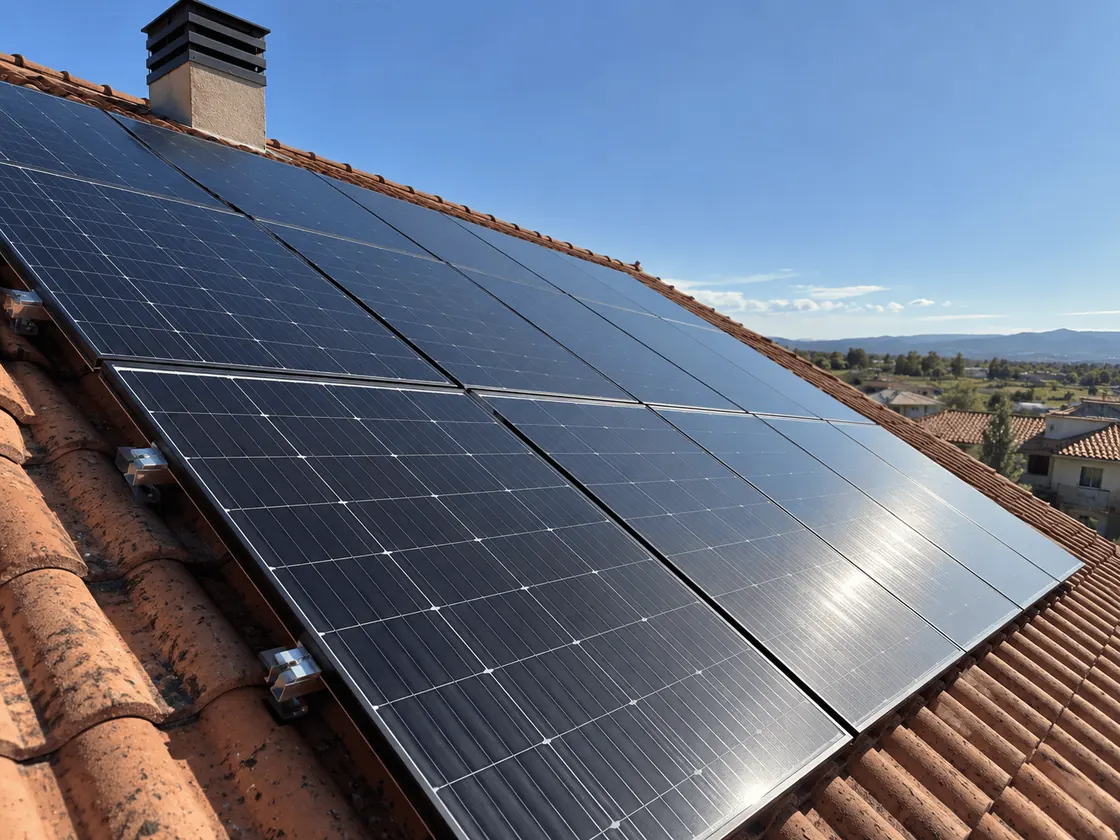 Paneles solares en estructura coplanar sobre un tejado inclinado de teja